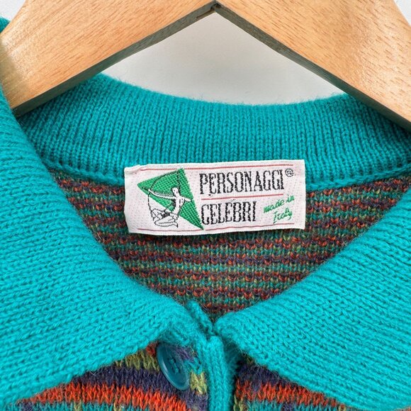 Vintage Personaggi Celebri Sweater Mens Medium Blue Wool Blend Collar - Picture 3 of 7
